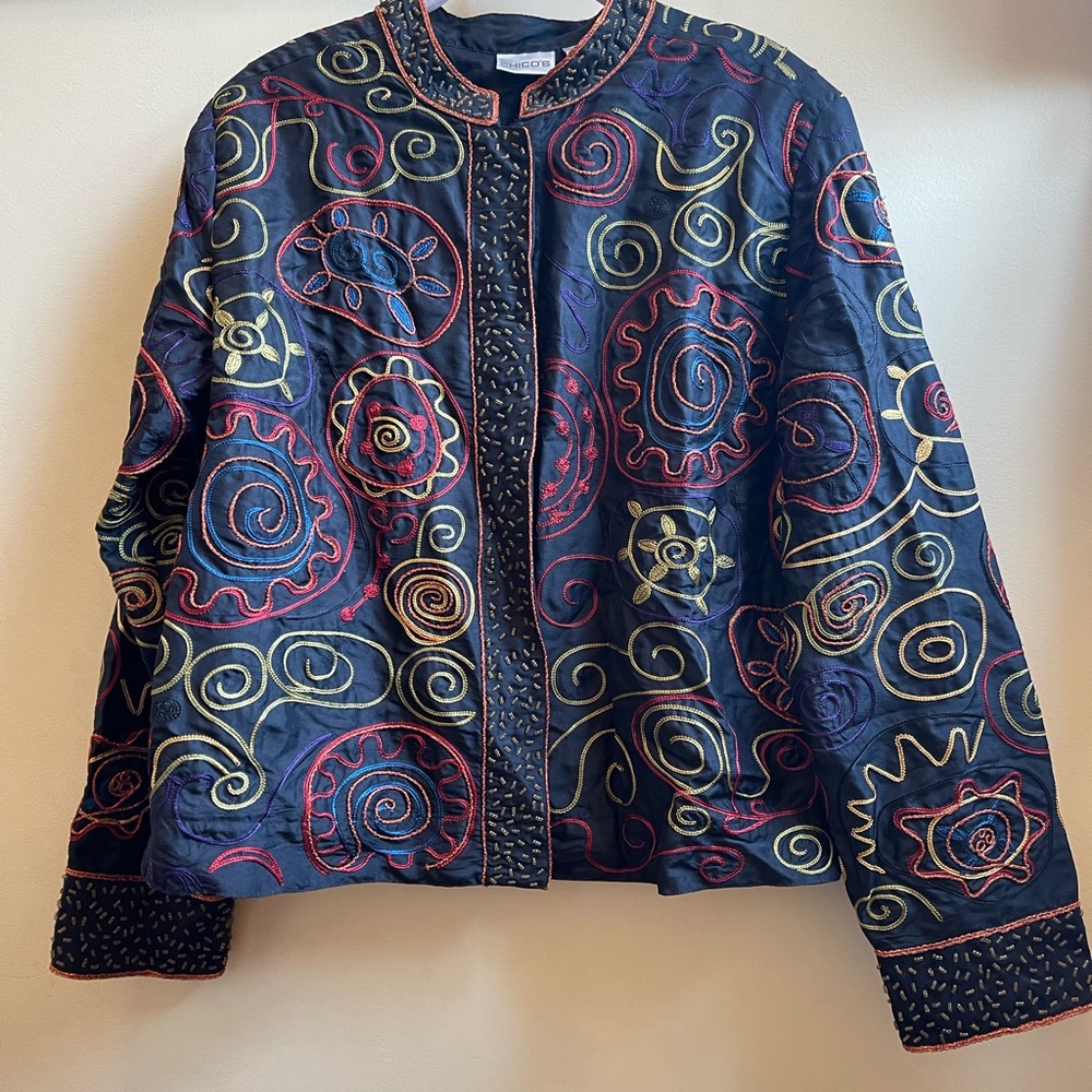 Chicos Embroidered Silk Jacket